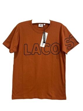 Lacoste T-Shirt Men's Graphic Croc Print Crew Neck Cotton Brown Slim Fit L NWT